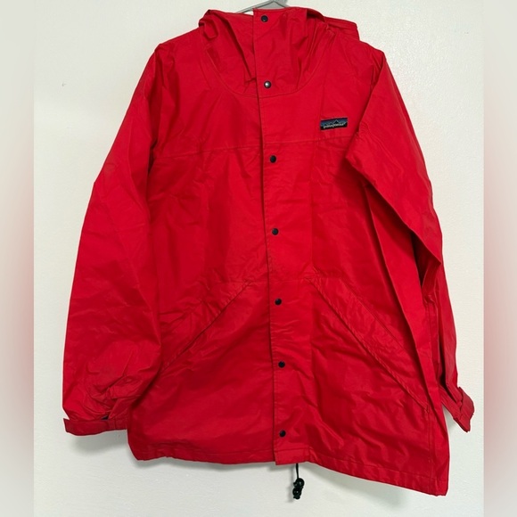 Men's Vintage 80's Patagonia Big Mountain Logo Red Hooded Rain Coat Jacket Sz M - Picture 1 of 6